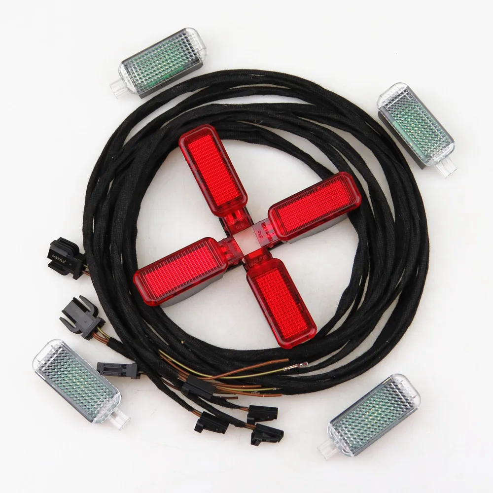Car Led Interior Footwell Lights+red Warning Light With Harness Cable