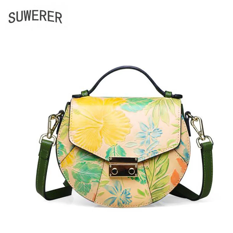 

SUWERER 2019 new women's leather shoulder messenger bag High-end embossed handbag designer bag