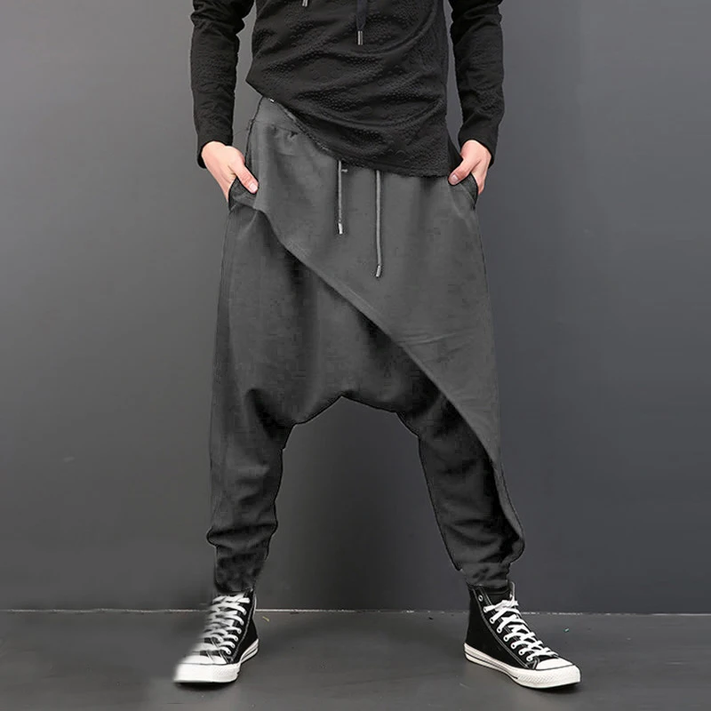 Для мужчин хип-хоп Pantalon Hombre свободные Drape брюки эластичный пояс падения