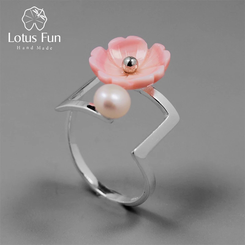Lotus Fun реальные стерлингового серебра 925 натуральный жемчуг творческой ювелирных украшений цветок кольцо минимализм нерегулярные кольца для женщин Bijoux
