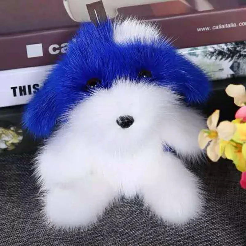 LLavero de pompón de piel natural con llaveros de conejo en el bolso con llavero de piel de perro - 6
