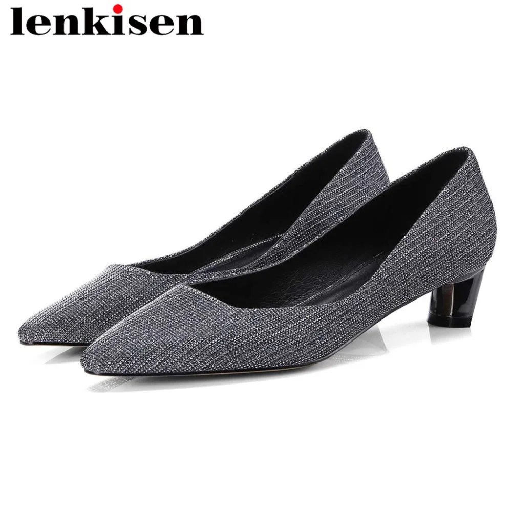 

Lenkisen 2019 original design square toe low heels comfort slip on shallow pumps natural leather dress office lady pumps L91