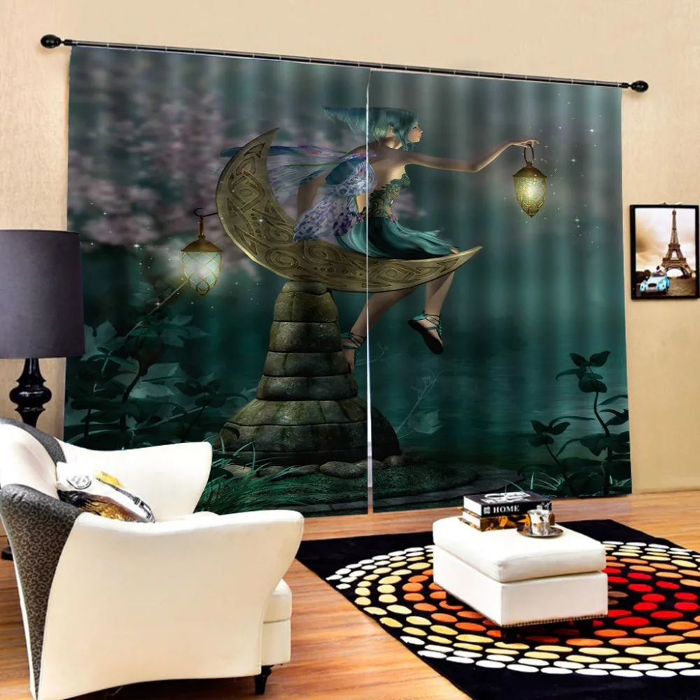 Free Shipping  Retro Custom Home improvement Living Room 3D Curtain dream world For Blackout Curtains Bedroom Curt