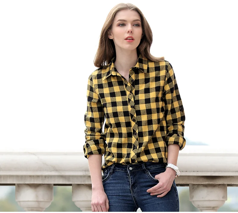 ladies yellow check shirt