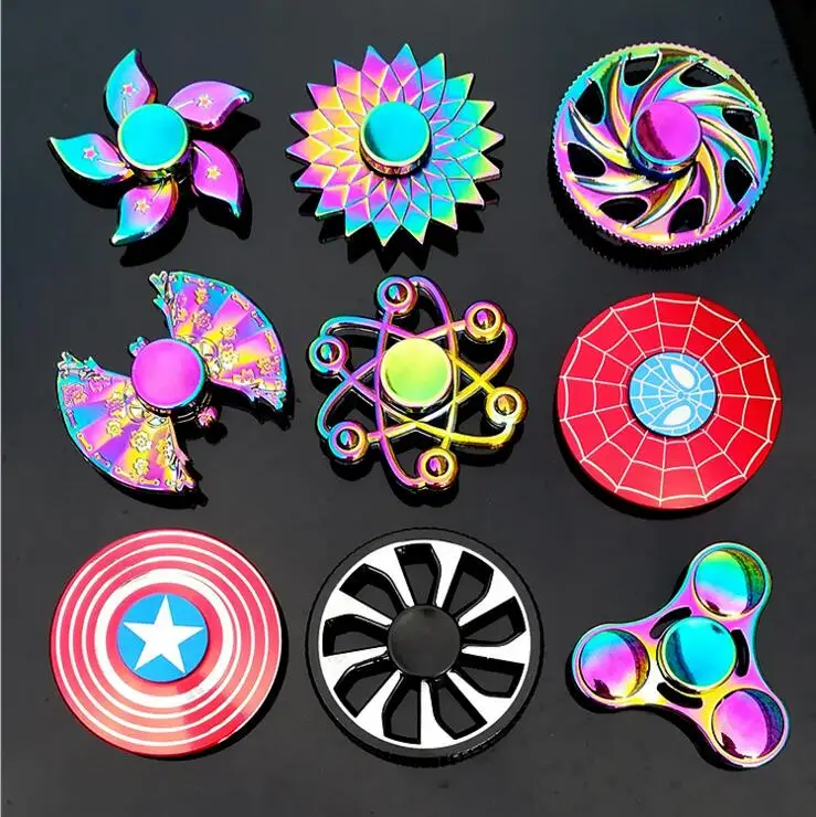 Fidget Spinner Metal Mini Multi Rainbow Color Tri Hand Finger Spinner Set EDC Quiet Wheel Kid