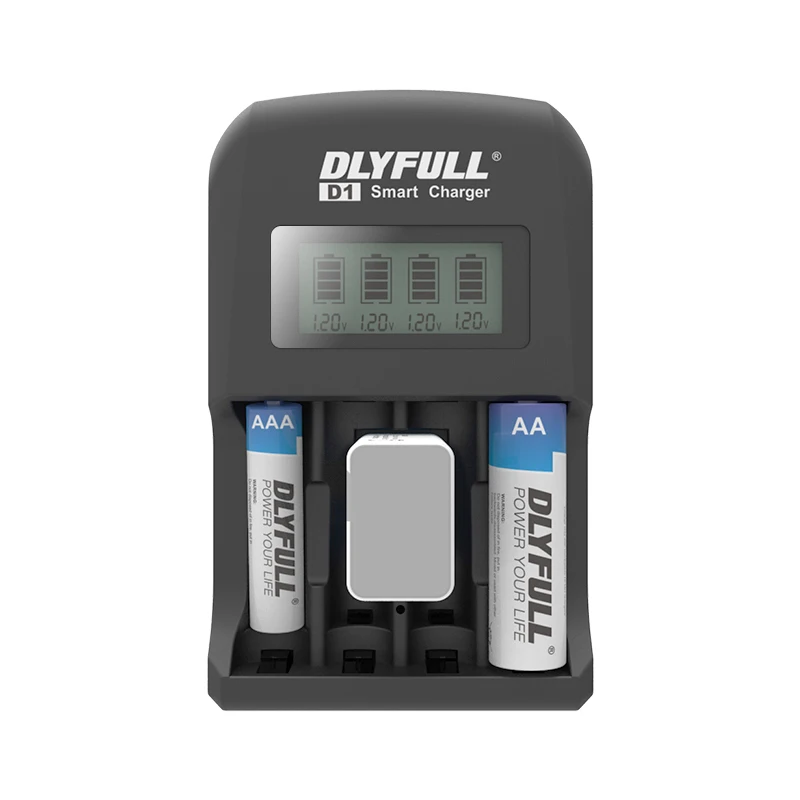 

DLYFULL D1 9v Battery Charger NiMH NiCD 4 Slots LCD Display Universal Smart Intelligent AA AAA 9v Rechargeable Batteries EU