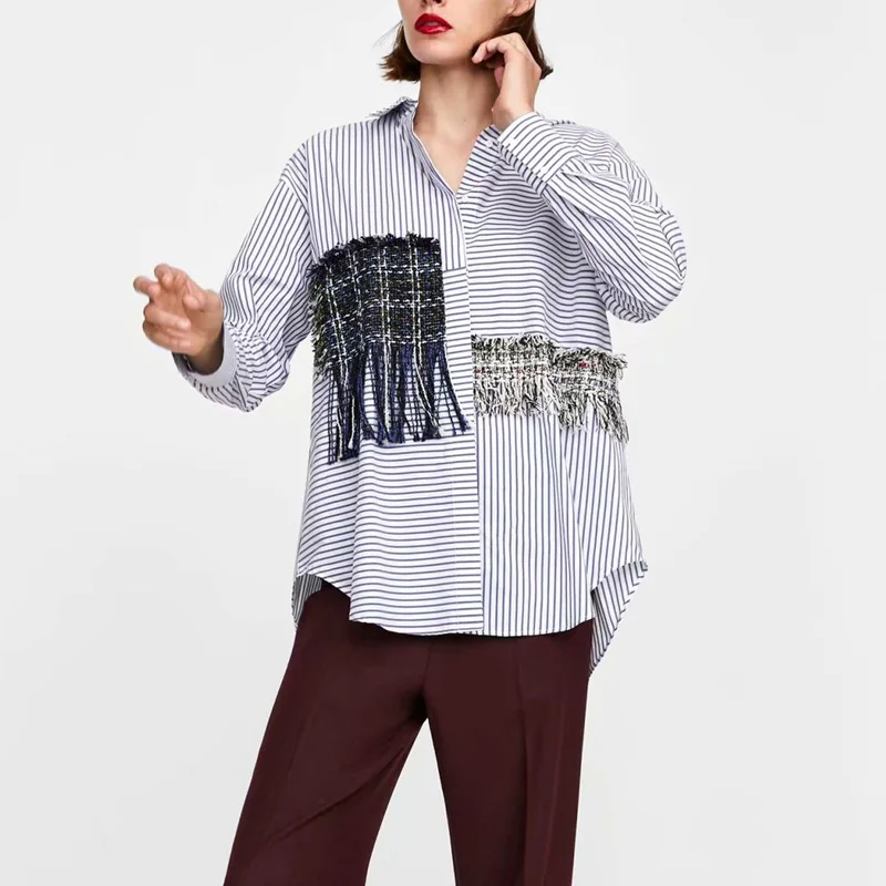 

Ruique Women Hip Hop Style Casual Loose Shirts Girls 2018 Autumn New Fashion Striped Long Sleeve Buttons Ladies Tops Streetwear