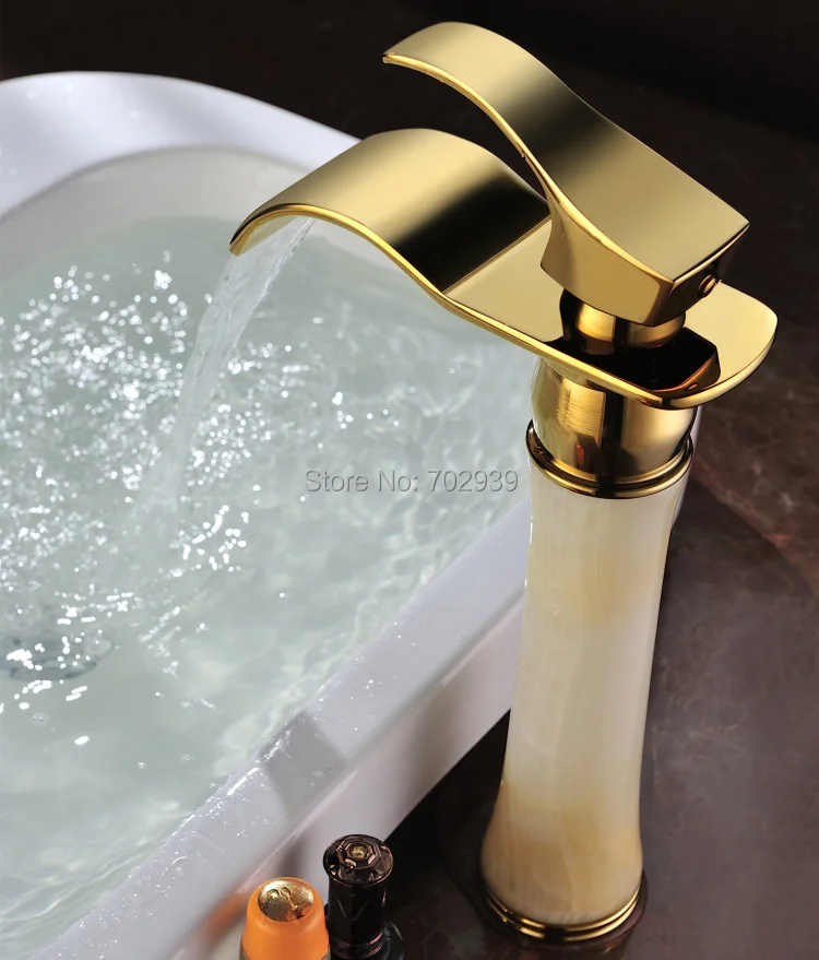 

JADE STONE Gold finish bathroom basin vessel sink tall faucet mixer tap single hole Only ship to U.S ADDRESS