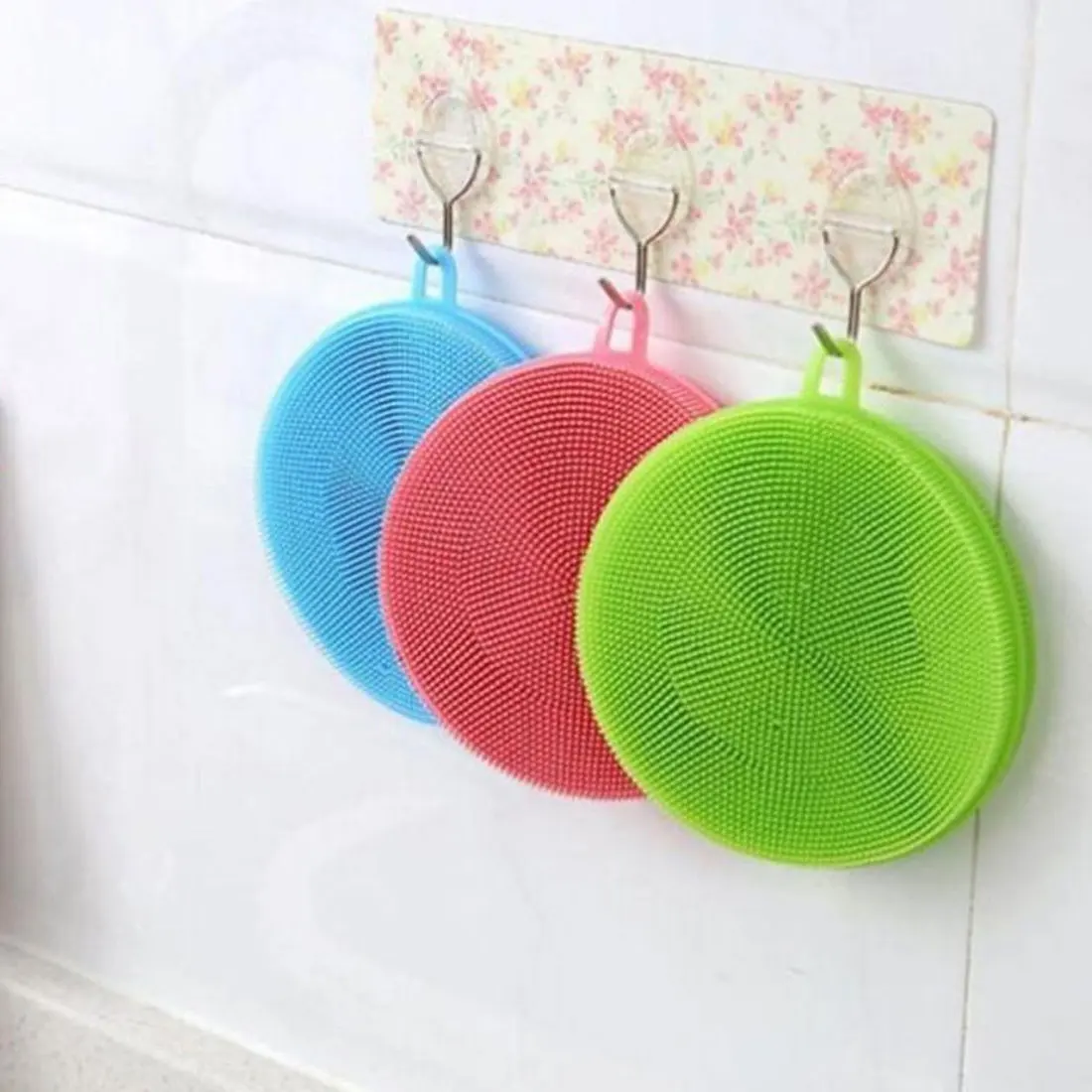 

Round Double-sided Dishwashing Brush Tool Multifunctional Cleaning Brushes Silicone Dish Bowl Pan Easy To Clean Wash