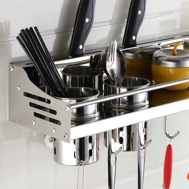  Kitchen shelf wall hanging stainless steel storage rack hanging spice rack perforated storage shelf - 32909314057