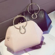2016 neue Korea frauen taschen handtaschen luxus metall griff designer dame alligator leder umhängetaschen femal nette kleine schalentasche
