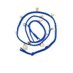 Практичная Мода кожаный плетеный браслет с подвесками-синий