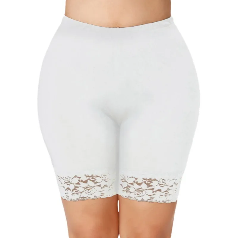 Женские кружевные безопасные Короткие штаны размера плюс 5XL, антиопорожненное нижнее белье с высокой эластичной талией, Короткие Боксеры, модные шорты - Цвет: Белый