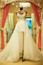 Новинка 2017, сексуальные, высокие, низкие, 2 в 1, съемные Свадебные платья-футляр, милое, блестящее свадебное платье с бисером, со съемным