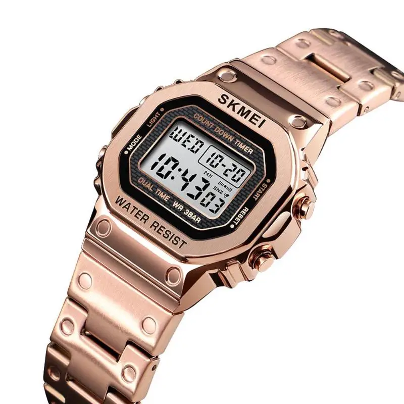 Простые модные водонепроницаемые цифровые часы, светящиеся электронные часы с зеркальной поверхностью, двойное время, женские спортивные наручные часы