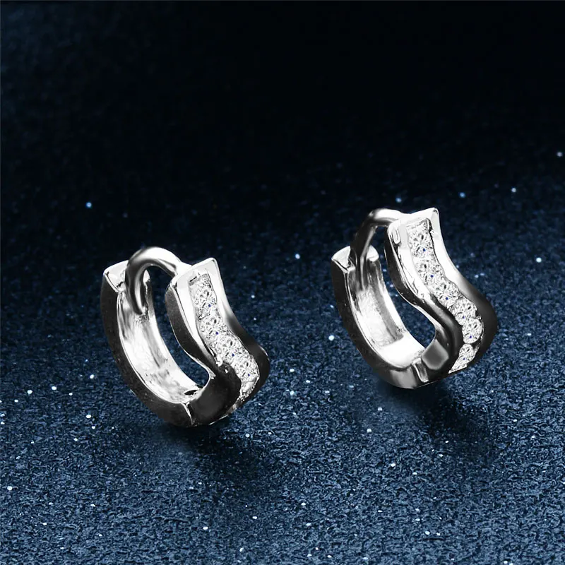 

H:HYDE Jewelry Women Earings 1Pair Silver Color Hoop Earrings Crystal Rhinestone Wholesale Boucle D'Oreille Cercle
