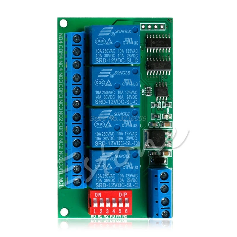 

12V RS485 Relay 4CH Modbus RTU PC UART Board for PLC Lamp LED PTZ Camera Control