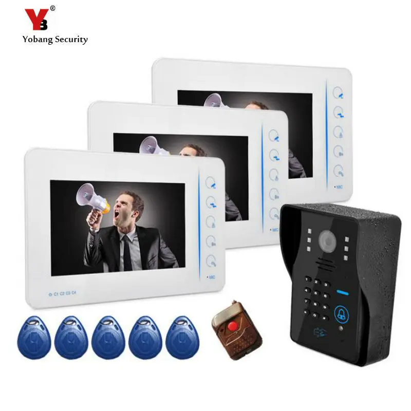 Yobang Security 7\ video Intercom Entry System Phone Remote Unlock 5pcs RFID Keypad Code number camera video doorbell phone