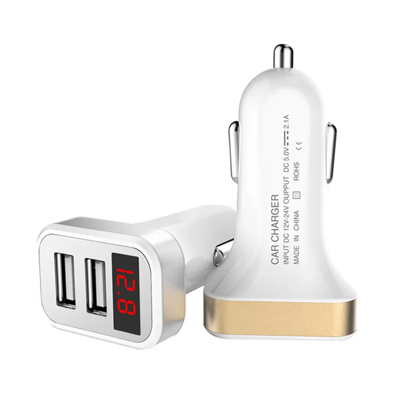 Robotsky Dual USB Автомобильное зарядное устройство, зарядное устройство для мобильного телефона, светодиодный адаптер с цифровым дисплеем для iPhone samsung 3.1A, быстрое автомобильное зарядное устройство - Цвет: Gold