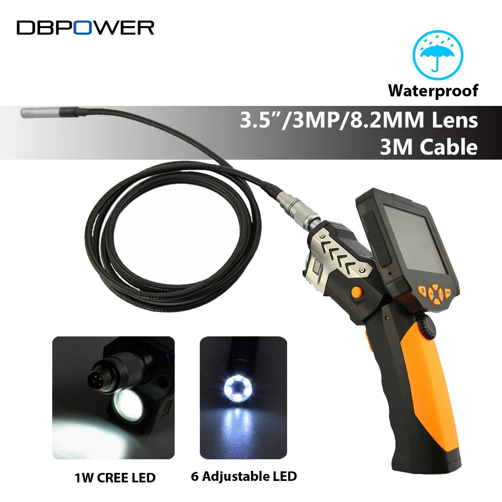 DBPOWER 3.5" LCD Endoscope Inspection Camera 3M 8.2 mm Lens USB Borescope Camera 4XZoom Snake Camera Industrial Video Endoscope