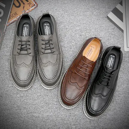 

Men's shoes in the thick bottom increase Korean version of the trend of breathable Bullock carved shoes tide Japanese casual sho