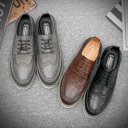 Мужская обувь на толстой подошве, увеличивающая рост, в Корейском стиле, дышащая обувь с перфорацией «Bullock», повседневная обувь в японском