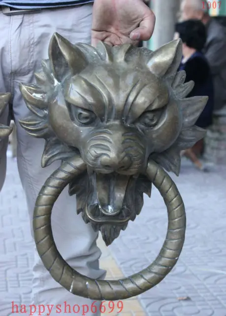 Chinese Old 17 Chinese Bronze Guardian Foo Fu Dog Lion Head Wolf