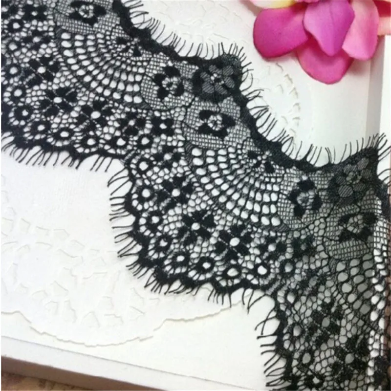 Free shipping Polyamide Eyelash Lace Fabric Lace Trim Black White Multipurpose Garment DIY Tools 300cm x 10cm 1 Piece