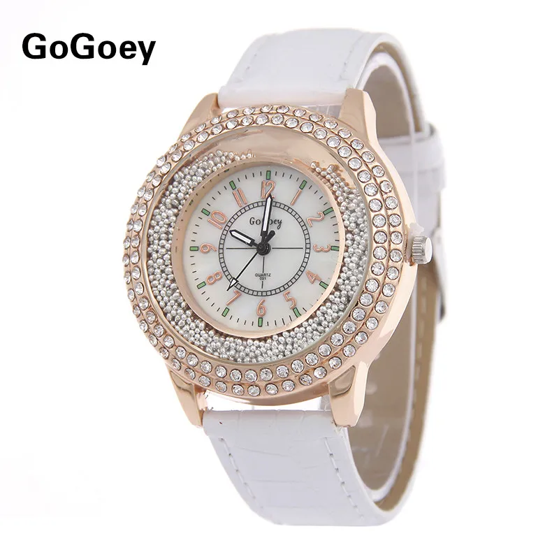 Hot Sales Gogoey brand Rhinestone Beads Leather Watch Women Ladies Crystal Dress Quartz Wristwatch Relogio Feminino go007