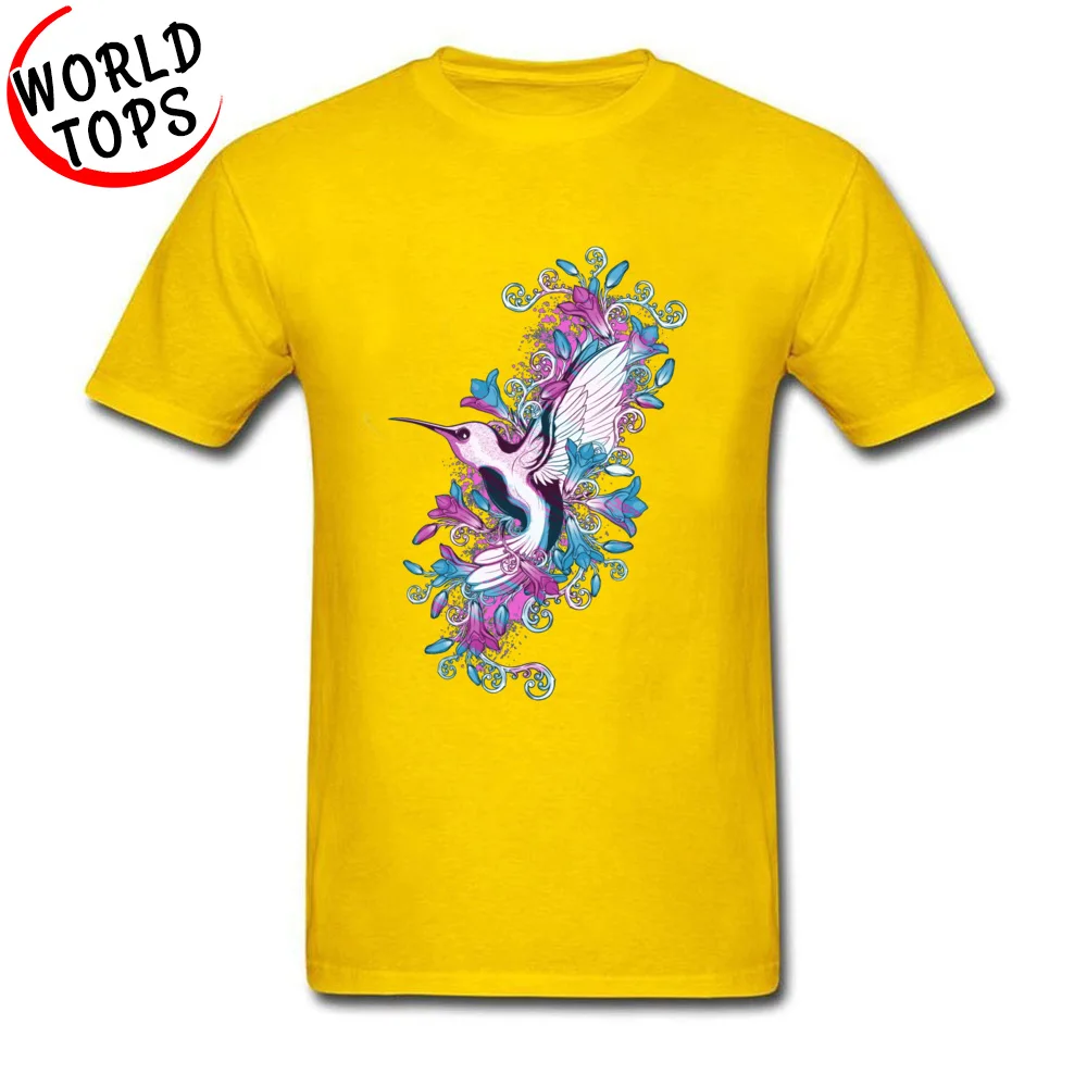 Spring Hummingbird 14552 Printed On Summer/Fall 100% Cotton O Neck Mens Tops T Shirt Casual Tees Latest Short Sleeve Tshirts Spring Hummingbird 14552 yellow