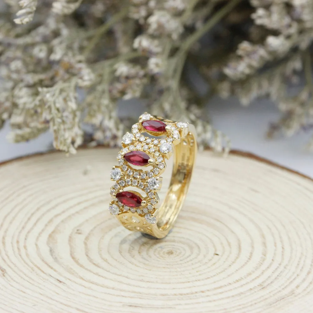 LASAMERO Marquise Cut 0 50 CTW натуральный рубин драгоценный камень 3 камня винтажный 18k желтый