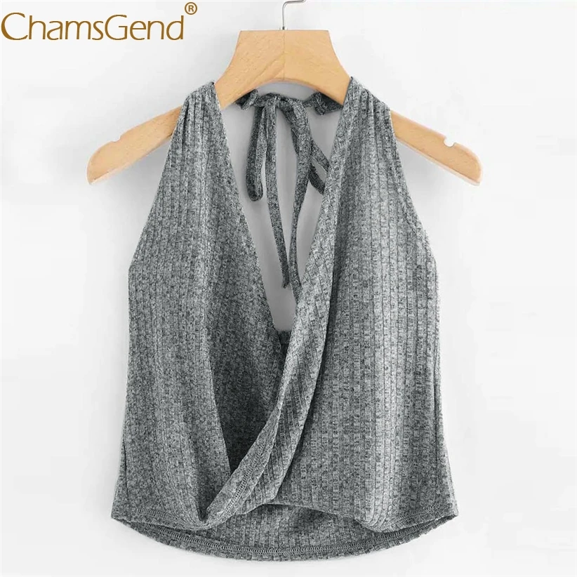 

Women's Sexy Halter V Neck Knit Camis Woman Girls Summer Backless Streetwear Loose Crop Top Vest Women Shirts Party 90221