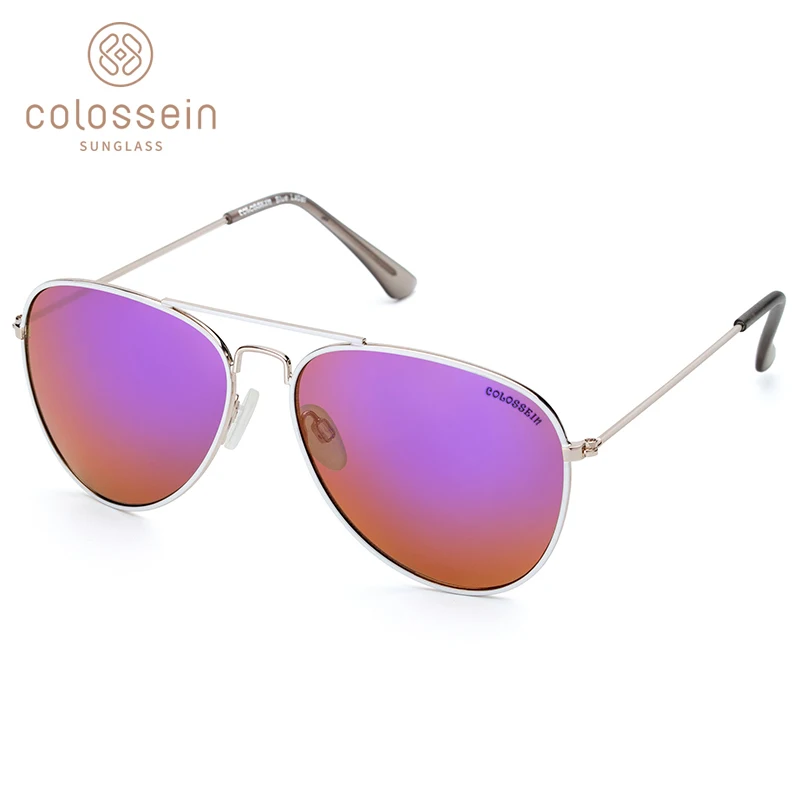 COLOSSEIN солнцезащитные очки Женские авиаторы унисекс с покрытием UV400 мужские металлические очки градиентные линзы очки - Цвет линз: Pink