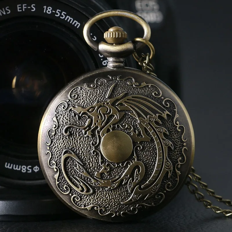 Античный Огненный Дракон огонь кварцевые карманные часы цепочки и ожерелья кулон для мужчин подарок новый P111
