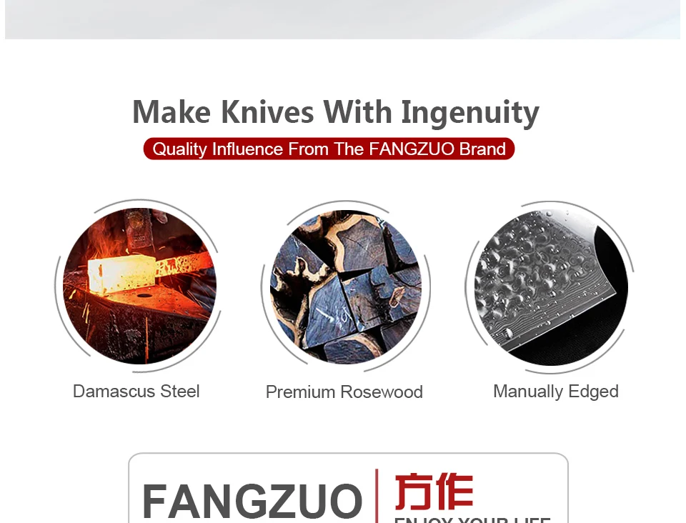 FANGZUO, дамасская сталь, высокое качество, 3 шт., набор кухонных ножей, 5 дюймов, универсальные ножи, 7 дюймов, Кливер, 8,5 дюймов, нож шеф-повара
