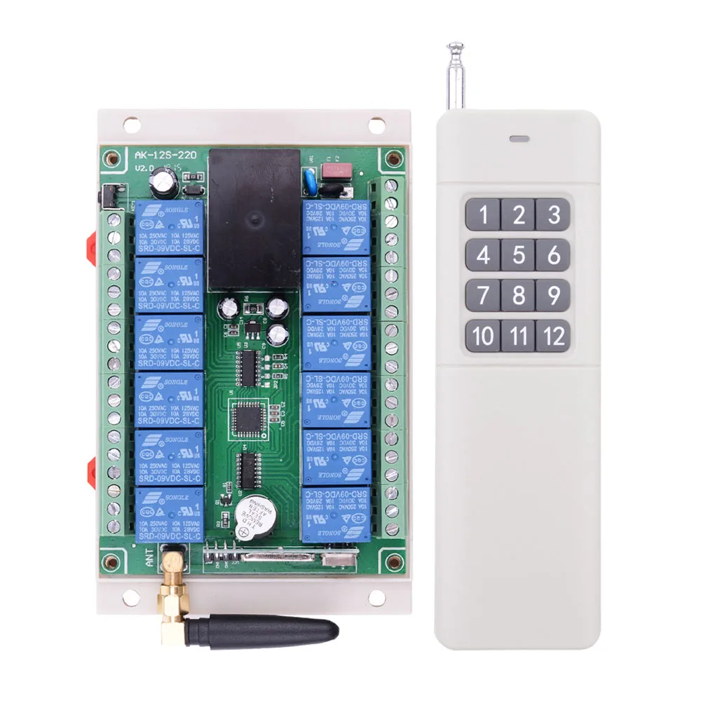 

AC 110V 220V 250V 12 CH Remote Control Lighting Switch 12 channel 10A Relay 220V Receiver Industrial level 500-3000M Transmitter