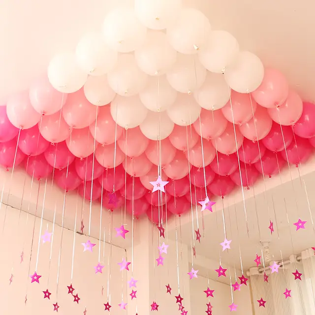 100pcs Set Rose Pink White Ballon Stars Pendant Ribbon Wedding