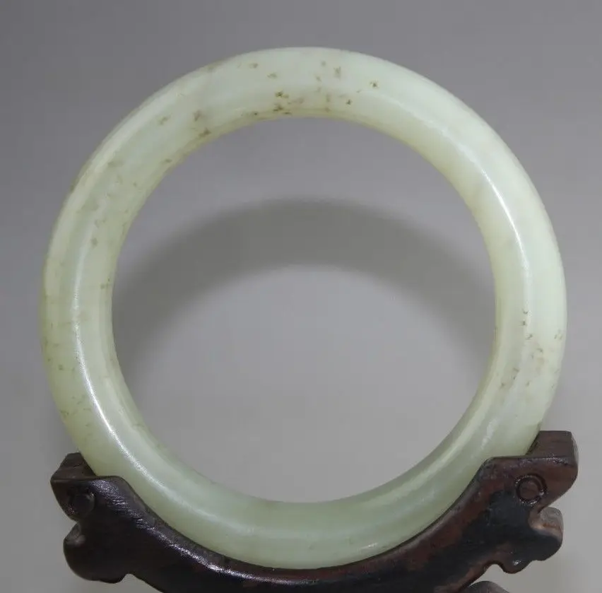 

2576 Chinese hetian white jade bangle hand-carved jade Bracelet