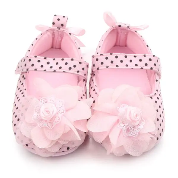 Красивые нарядные ботинки в горошек с бантом-бабочкой на мягкой подошве для маленьких девочек от 0 до 15 месяцев - Цвет: pink