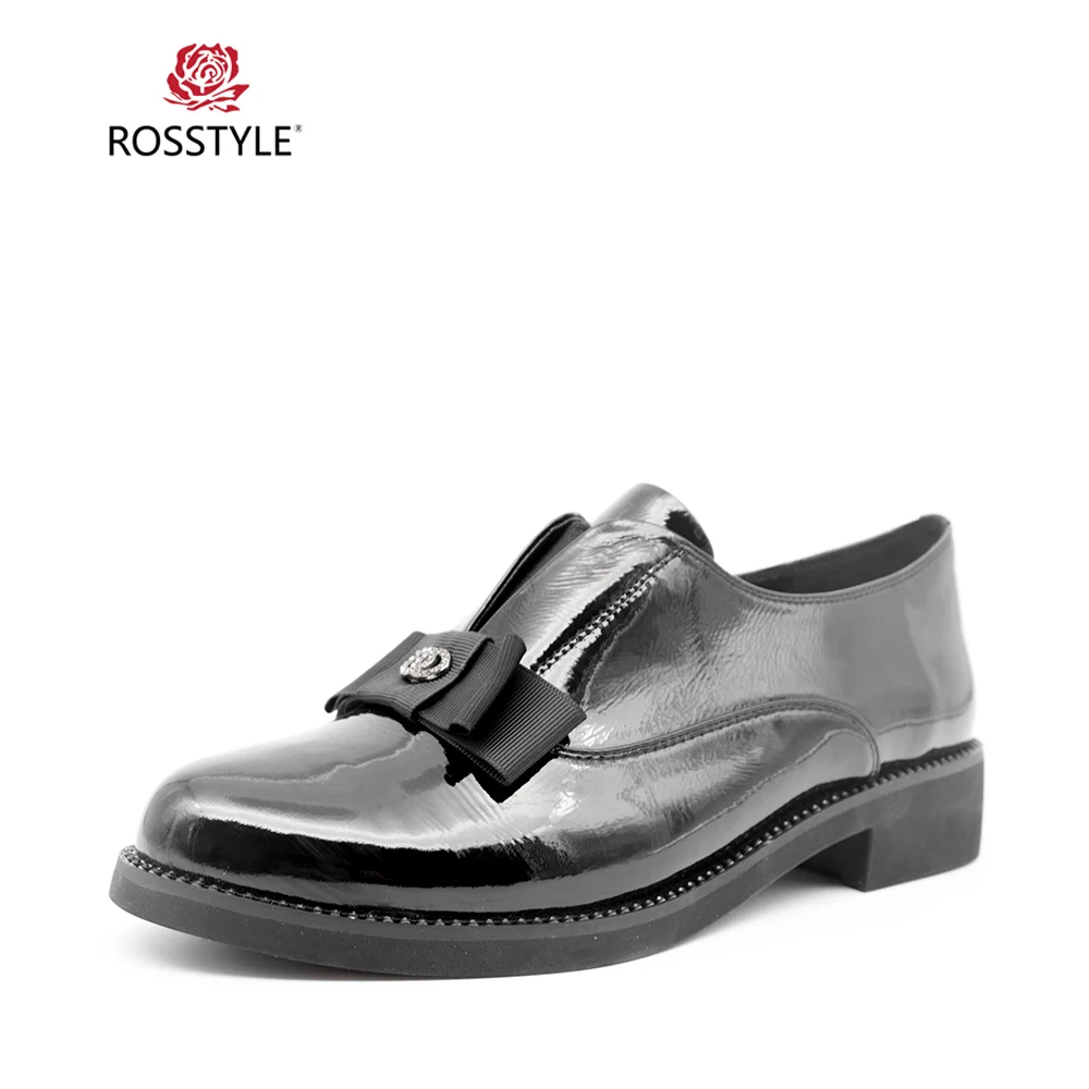 

ROSSTYLE Luxury Classic Woman Flat Vintage Genuine Leather Retro Round Toe Comfortable Low Heel Shoe Fashion Casual Lady Flat P1