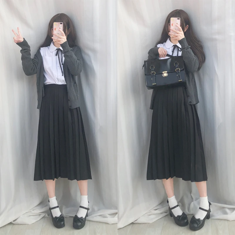 Японский матросский костюм с длинными рукавами Школьная форма Студенческая одежда класс японская JK Униформа Рубашка длинная юбка пальто три/комплект