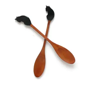 

100pcs/lot 21x3cm Lovely Cat Shape Wooden Spoon Ice Tea Wood Spoon Cake Coffee cream spoon tableware SN1241