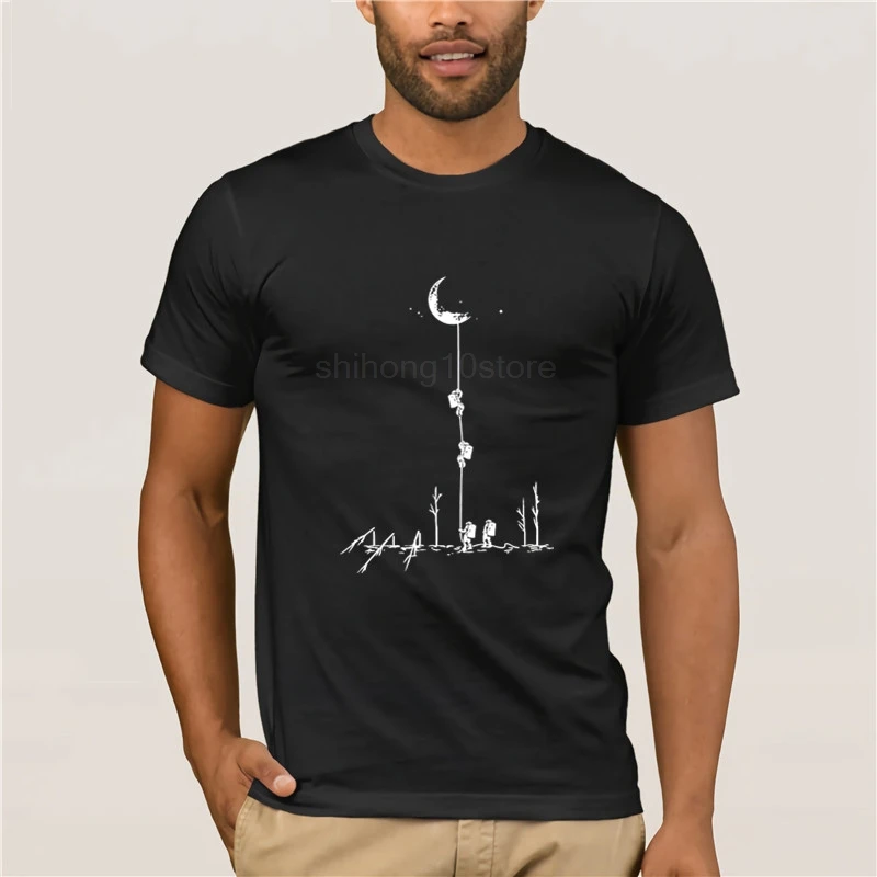 

HanHent Grappige t-shirts Mannen Zomer Mode Klim Naar De Maan Gedrukt Tshirt Casual Korte Mouw O-hals T-shirt Tops tees
