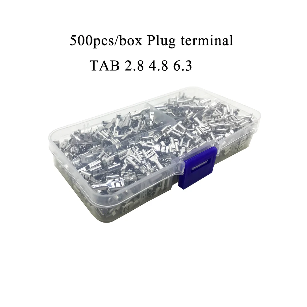 Трубчатый клеммный провод Соединительный терминал TAB2.8 4,8 6,3 штепсельный пружинный терминал в штучной упаковке Набор терминалов - Цвет: 1set TAB 500pcs