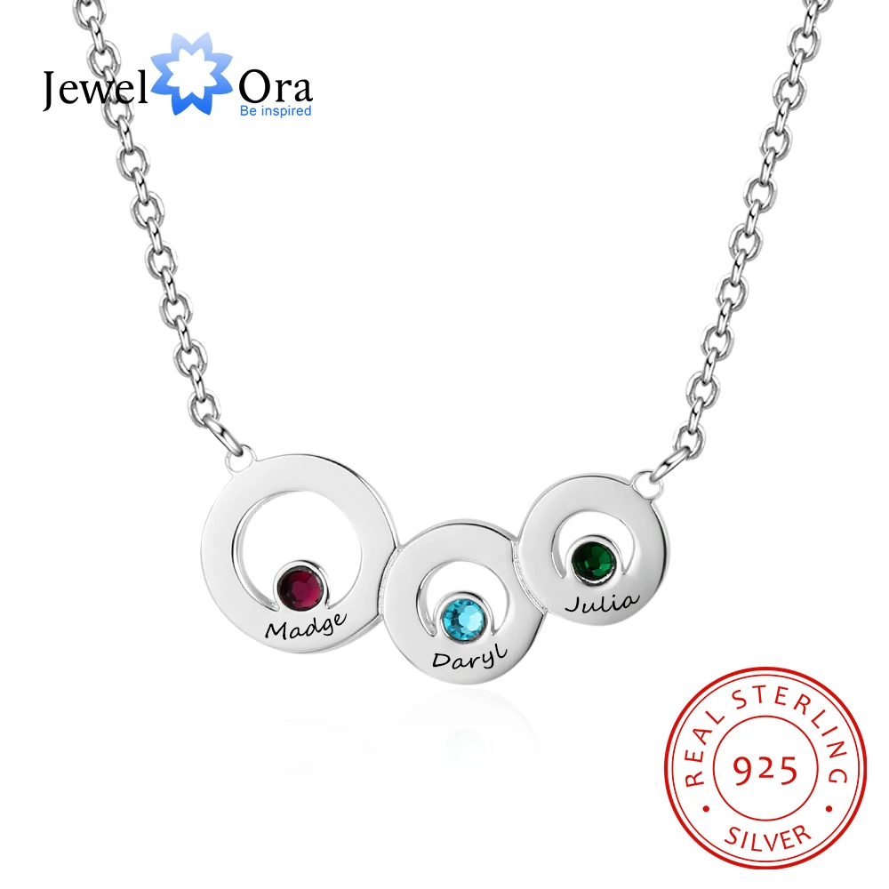 Family Jewelry 3 Circle Personalized Birthstone Name Necklace 925