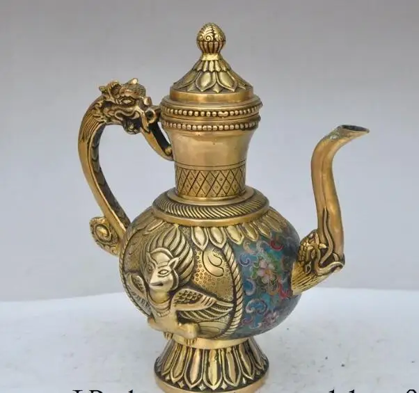 

S02580 10"Chinese Cloisonne Enamel Bronze Gilt dragon Garuda statue Wine TeaPot Flagon (B0413)
