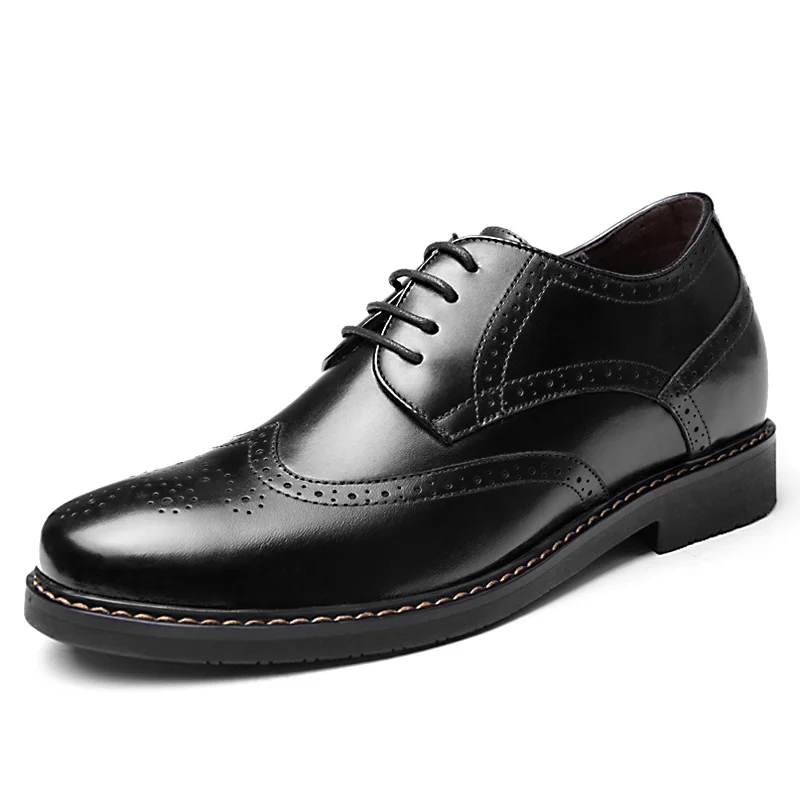 

GN65918 Genuine Leather Height Increasing Elevator Brogue Shoes Taller Men 6cm Invisibly Color Black Brown