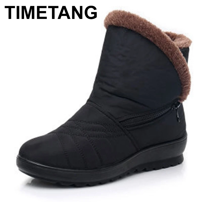 TIMETANG женские Женские зимние ботинки на плоской подошве удобная обувь до