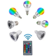 Светодиодный RGB лампа E27 E14 GU10 85-265V MR16 12V светодиодный сменный светильник 3W волшебный праздник RGB Освещение+ пульт дистанционного управления 16 цветов