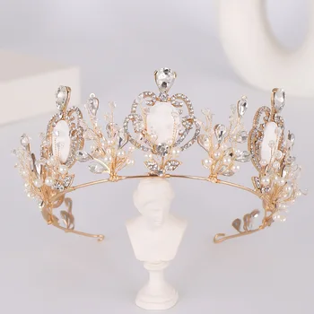 

FORSEVEN Luxury Pearl Diadem Headpiece Drop Shape Crystal Large Tiaras and Crowns Hair Jewelry Wedding Bride Hair Accessories JL